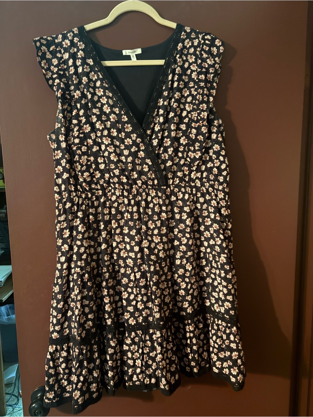 Maurices Black Midi Dress with Pink Floral Print